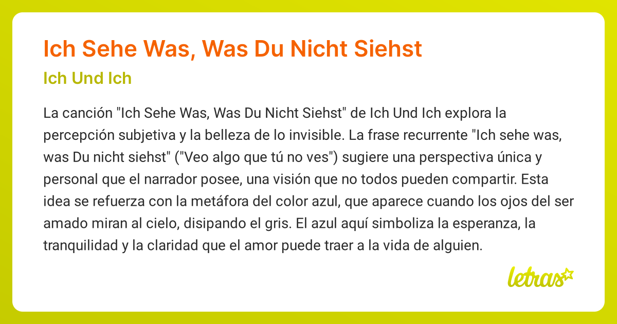 Significado de la canción Ich Sehe Was, Was Du Nicht Siehst (Ich Und ...