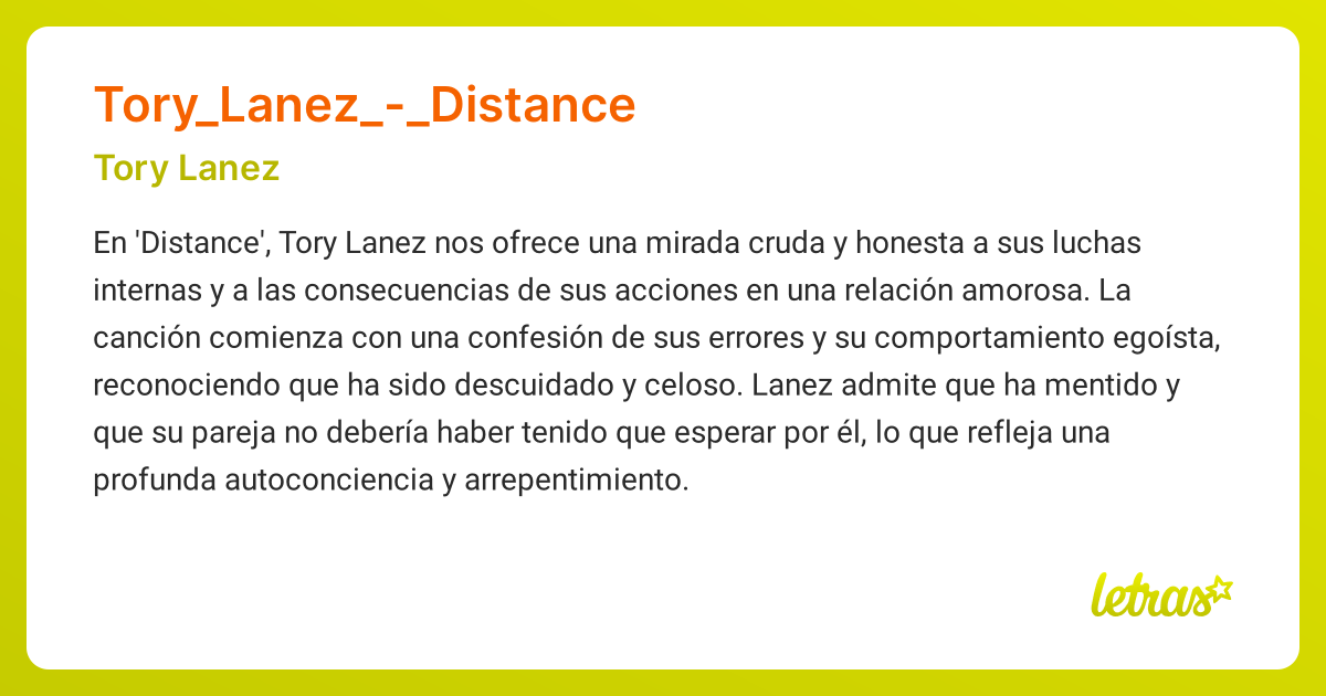 Significado De La Canción Tory_Lanez_-_Distance (Tory Lanez) - Letras.Com