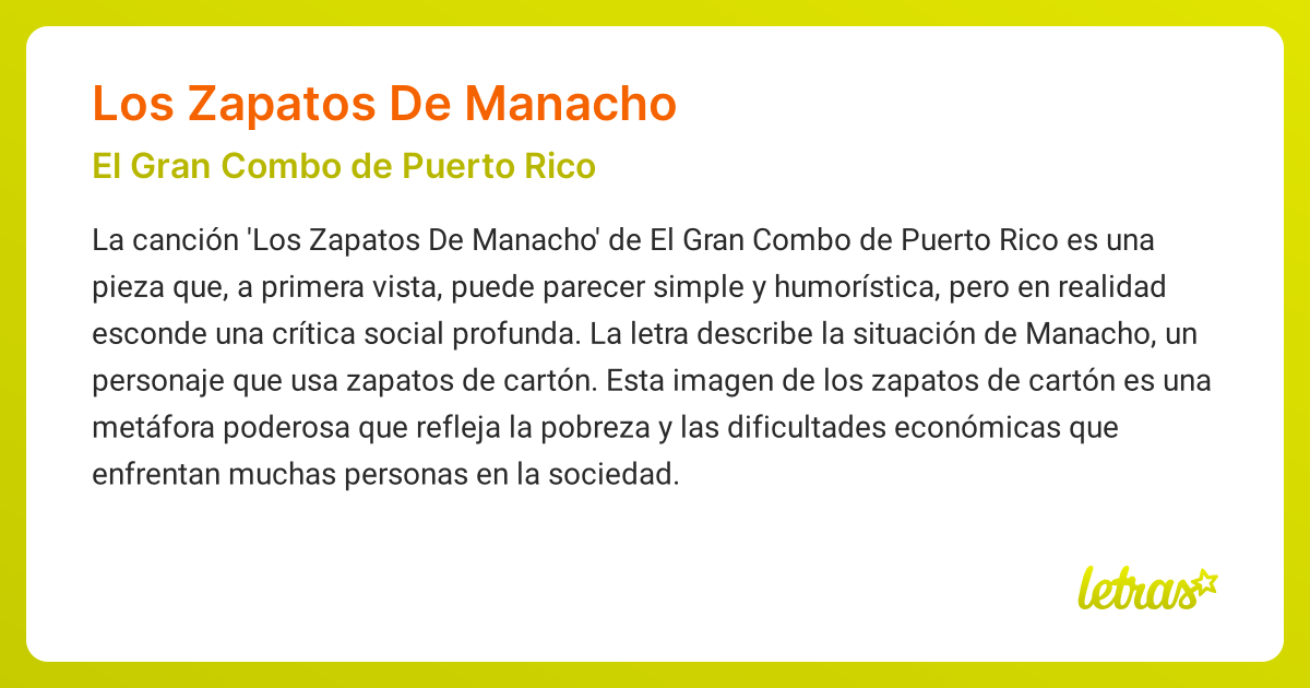 Significado de la canción LOS ZAPATOS DE MANACHO (El Gran Combo de ...