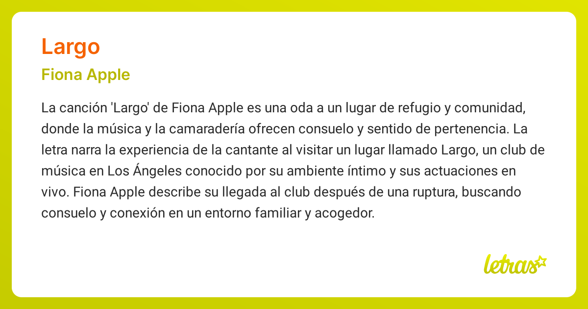 Significado de la canción LARGO (Fiona Apple) - LETRAS.COM