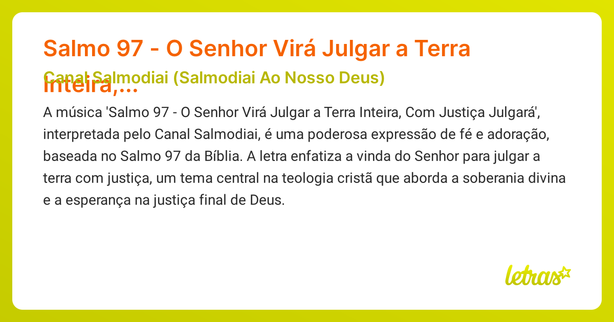 Significado da música Salmo 97 - O Senhor Virá Julgar a Terra Inteira ...