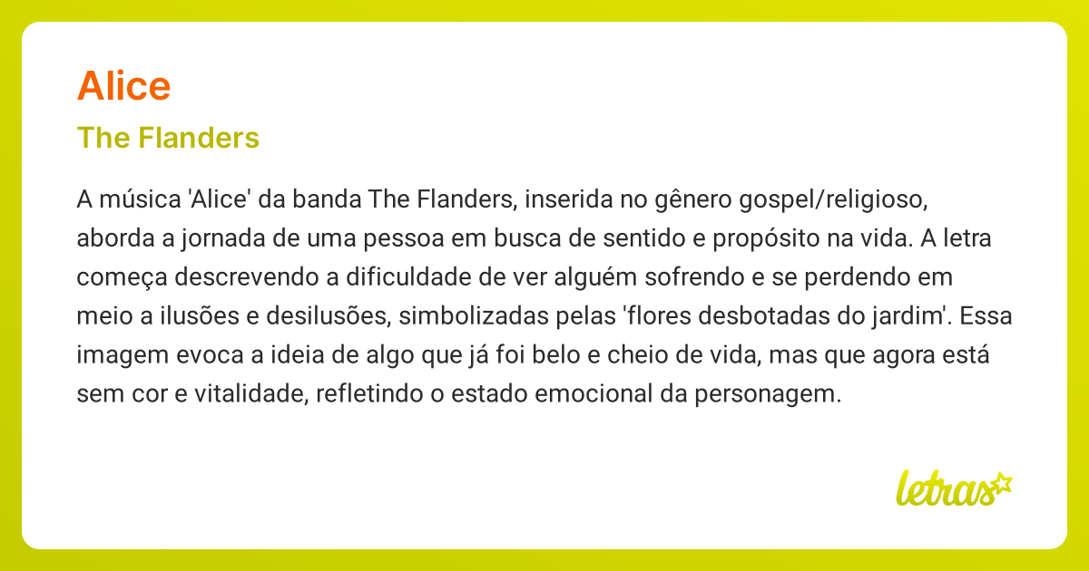 Significado da música ALICE (The Flanders) - LETRAS.MUS.BR