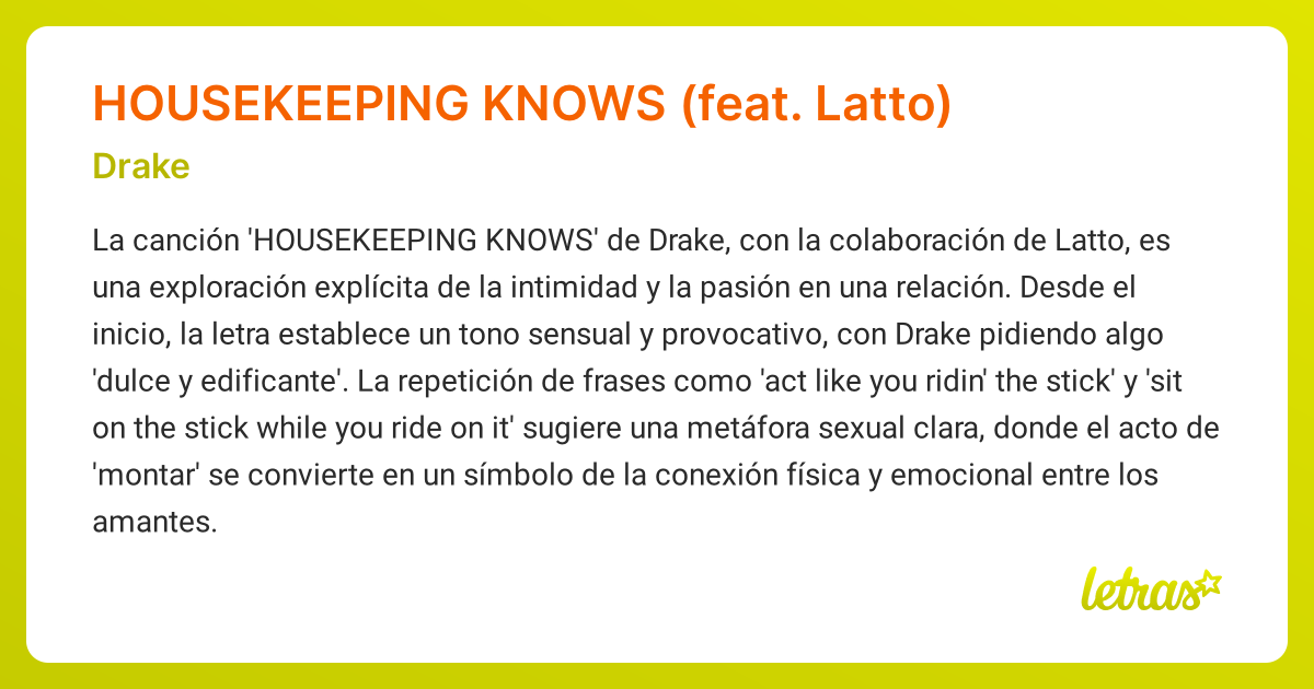 Significado de la canción HOUSEKEEPING KNOWS (feat. Latto) (Drake ...