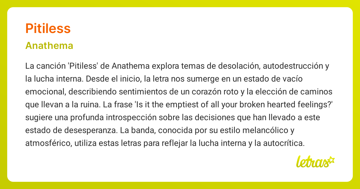 Significado de la canción PITILESS (Anathema) - LETRAS.COM