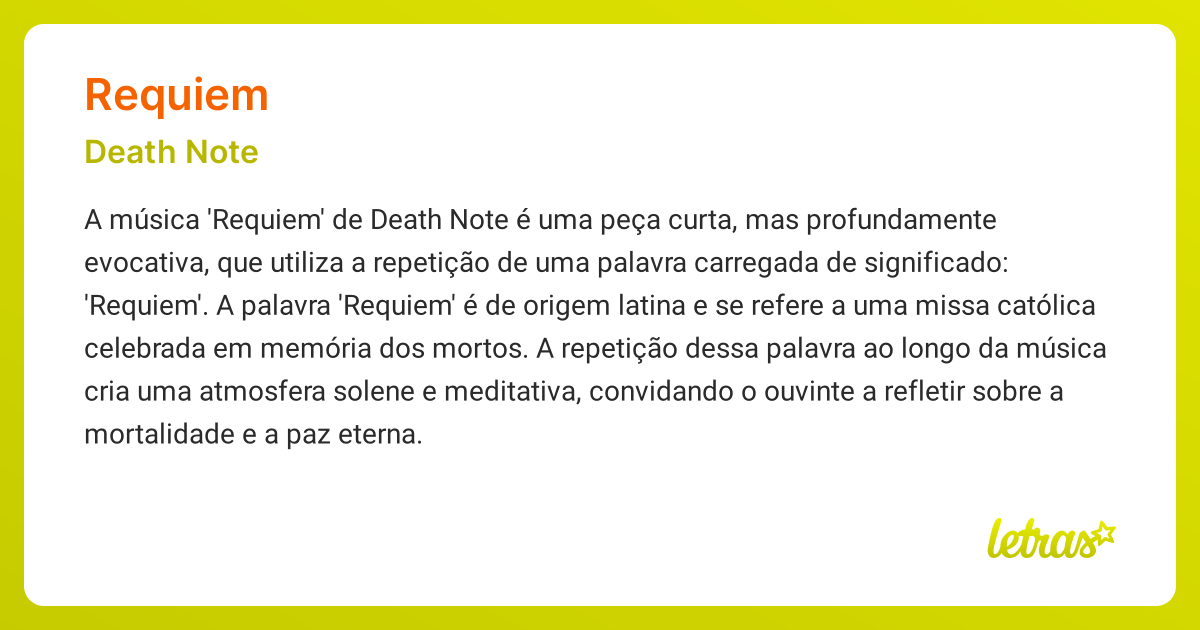 Significado da música REQUIEM (Death Note) - LETRAS.MUS.BR