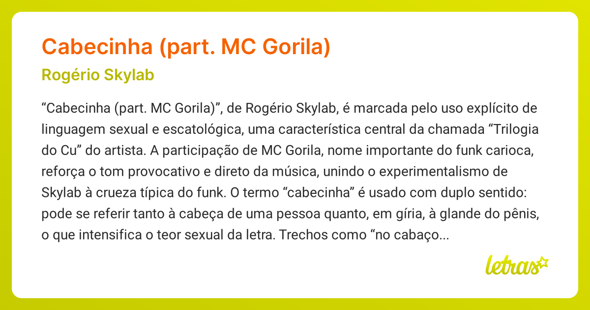 Significado da música CABECINHA (PART. MC GORILA) (Rogério Skylab ...