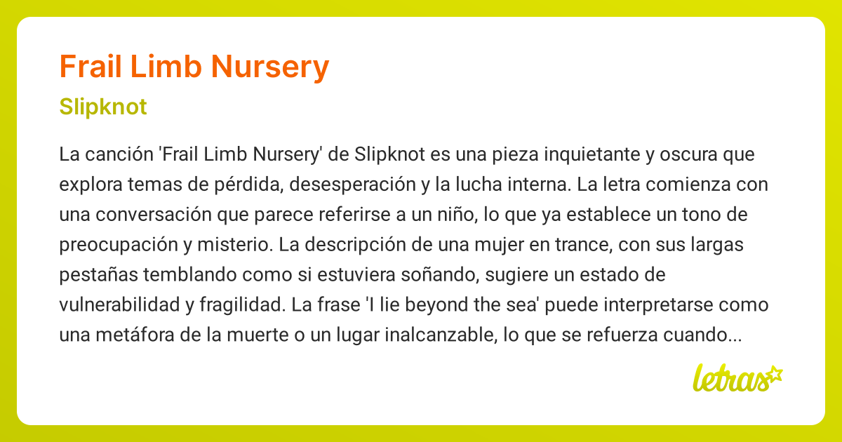 Significado de la canción FRAIL LIMB NURSERY (Slipknot) - LETRAS.COM