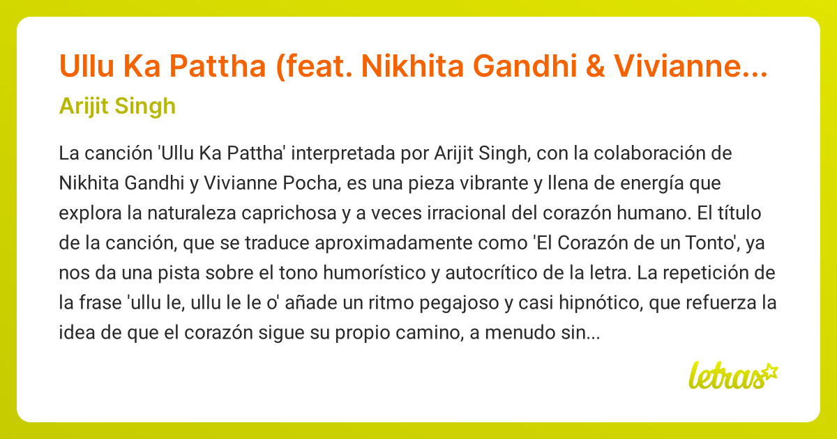 Significado de la canción Ullu Ka Pattha (feat. Nikhita Gandhi ...