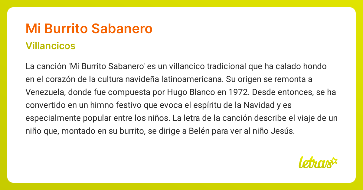 Significado de la canción MI BURRITO SABANERO (Villancicos)