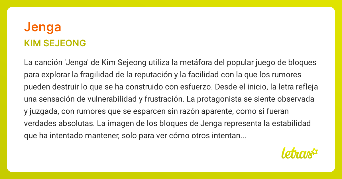 Significado de la canción JENGA (KIM SEJEONG) - LETRAS.COM