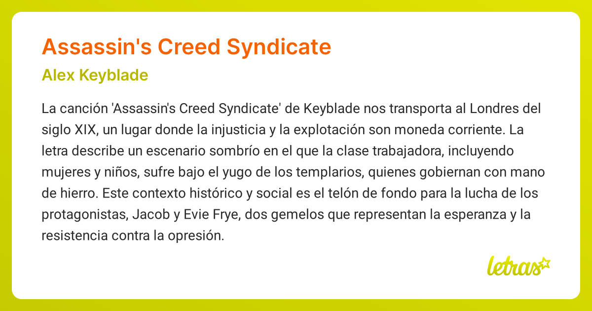 Significado de la canción ASSASSIN'S CREED SYNDICATE (Alex Keyblade ...
