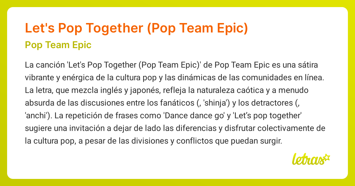 Significado de la canción Let's Pop Together (Pop Team Epic) (Pop Team ...