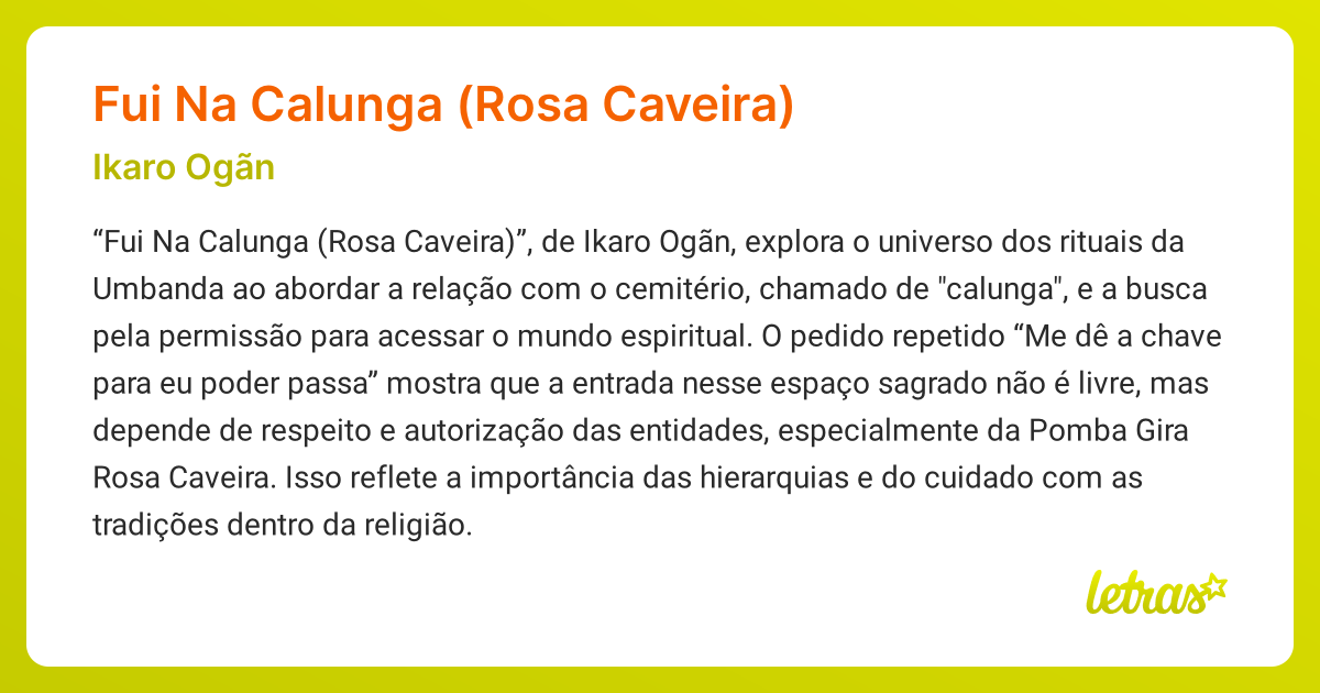 Significado da música FUI NA CALUNGA (ROSA CAVEIRA) (Ikaro Ogãn ...