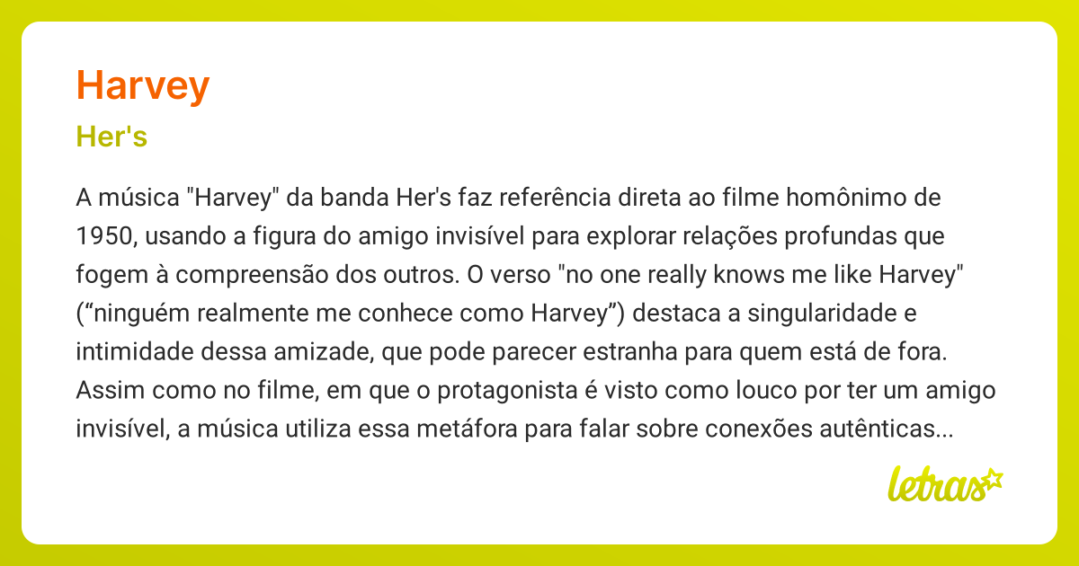Significado da música HARVEY (Her's) - LETRAS.MUS.BR