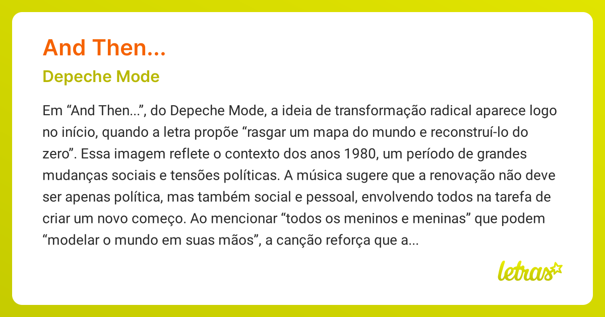 Significado da música AND THEN... (Depeche Mode) - LETRAS.MUS.BR