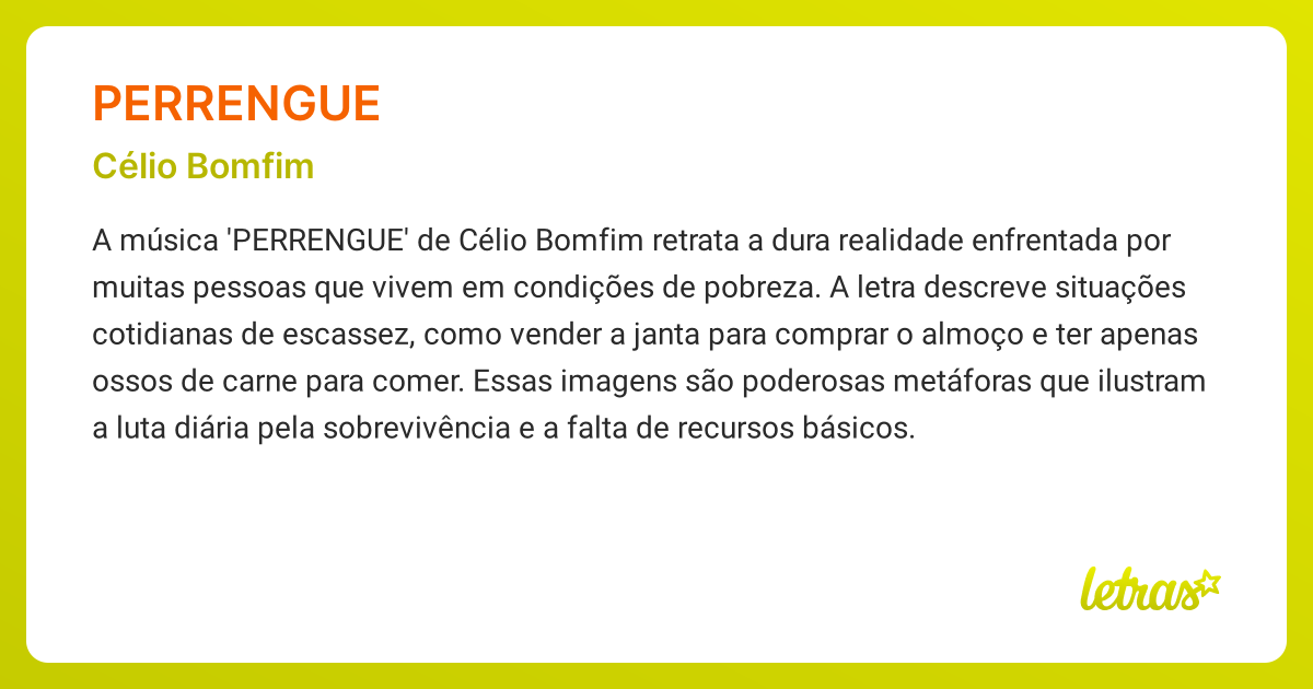 Significado da música PERRENGUE (Célio Bomfim) - LETRAS.MUS.BR