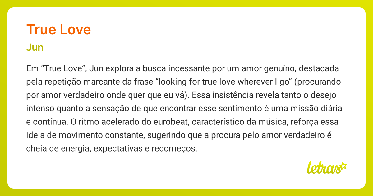 Significado da música TRUE LOVE (Jun) - LETRAS.MUS.BR