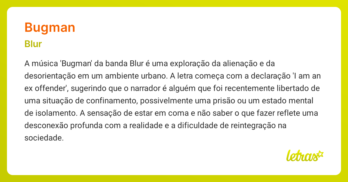 Significado da música BUGMAN (Blur) - LETRAS.MUS.BR
