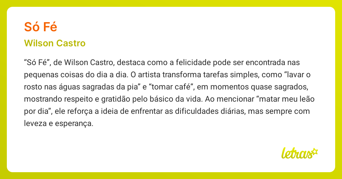 Significado da música SÓ FÉ (Wilson Castro) - LETRAS.MUS.BR