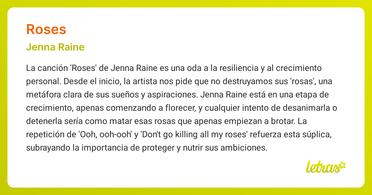 Significado de la canción ROSES (Jenna Raine) - LETRAS.COM