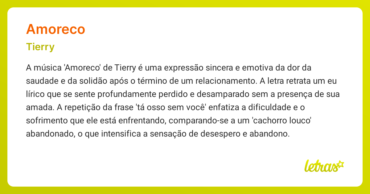 Significado da música AMORECO (Tierry) - LETRAS.MUS.BR