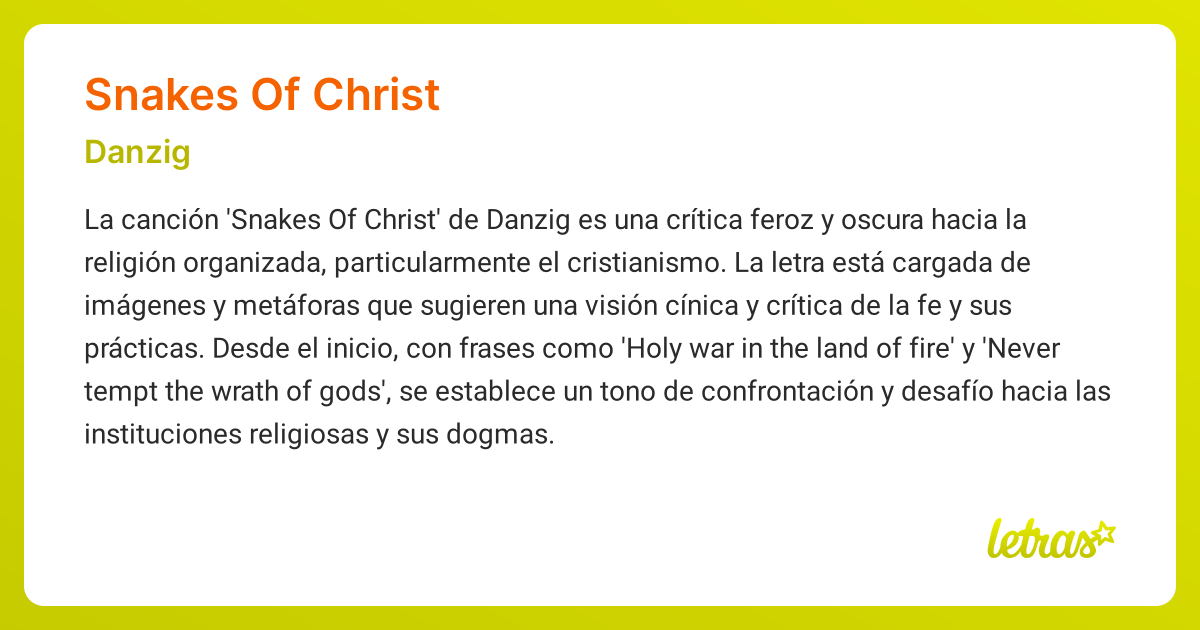 Significado de la canción SNAKES OF CHRIST (Danzig) - LETRAS.COM