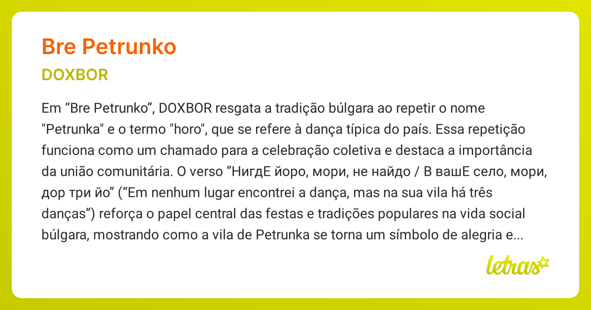 Significado da música BRE PETRUNKO (DOXBOR) - LETRAS.MUS.BR