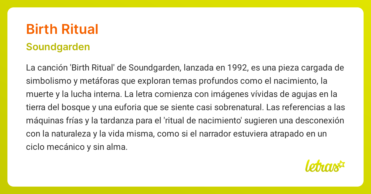 Significado de la canción BIRTH RITUAL (Soundgarden) - LETRAS.COM