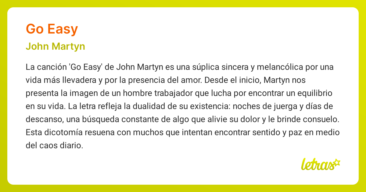 Significado de la canción GO EASY (John Martyn)