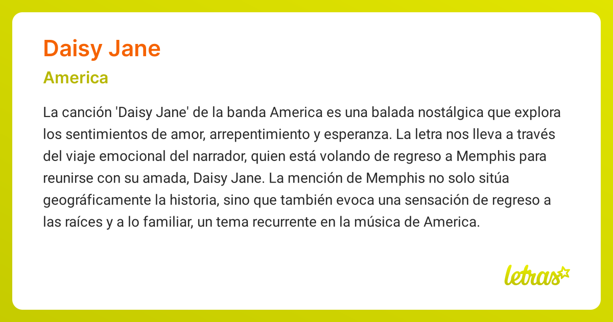 Significado de la canción DAISY JANE (America)