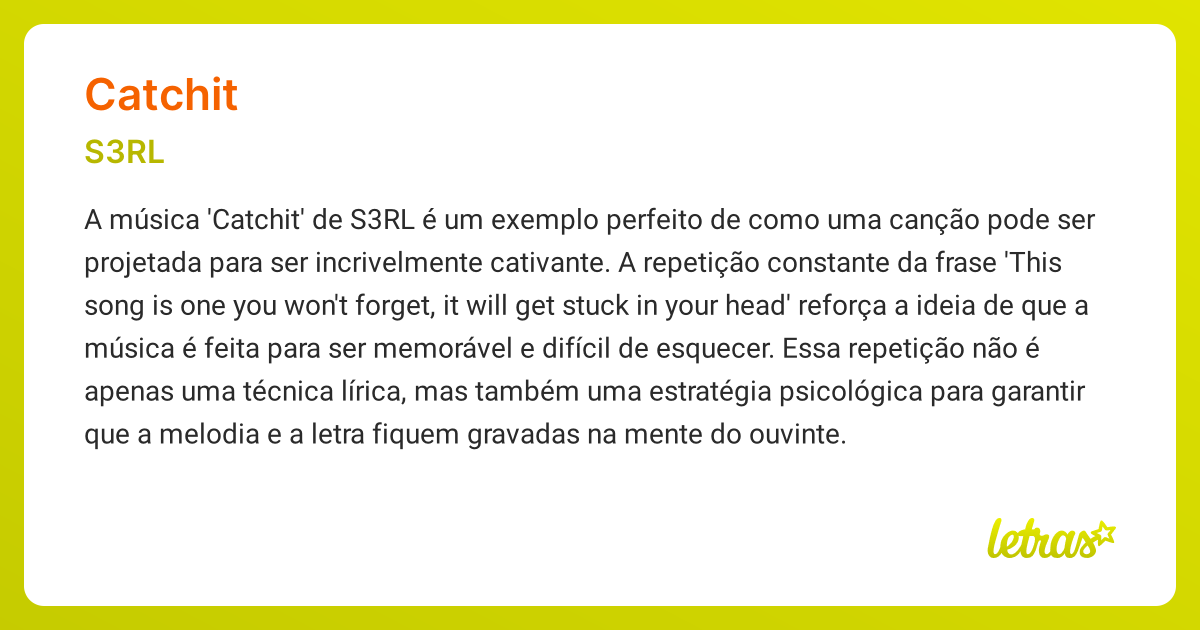 Significado da música CATCHIT (S3RL) - LETRAS.MUS.BR
