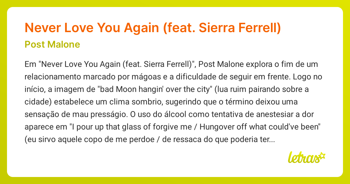 Significado da música Never Love You Again (feat. Sierra Ferrell) (Post