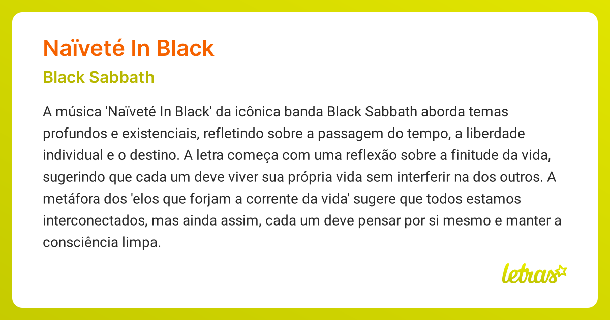 Significado da música NAÏVETÉ IN BLACK (Black Sabbath) - LETRAS.MUS.BR