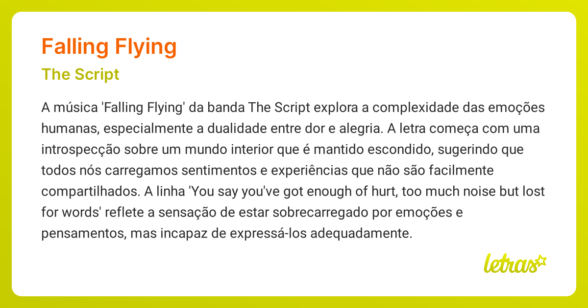 Significado da música FALLING FLYING (The Script) - LETRAS.MUS.BR