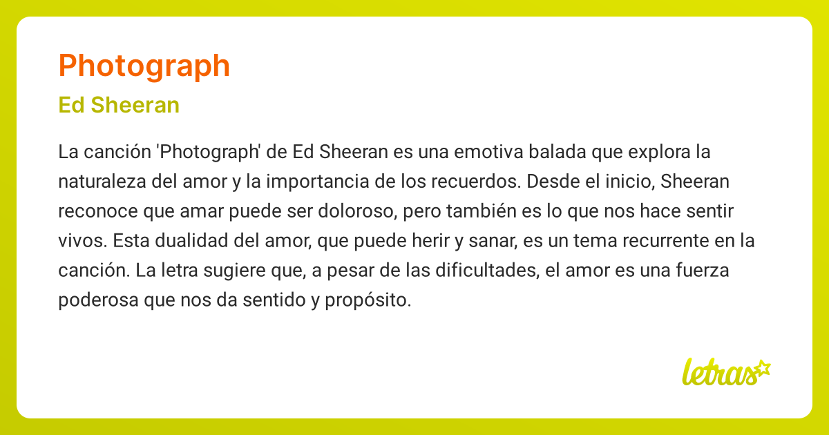 Significado de la canción PHOTOGRAPH (Ed Sheeran)