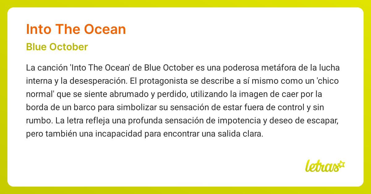 Significado de la canción INTO THE OCEAN (Blue October) - LETRAS.COM