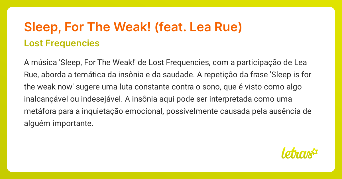 Significado da música Sleep, For The Weak! (feat. Lea Rue) (Lost ...