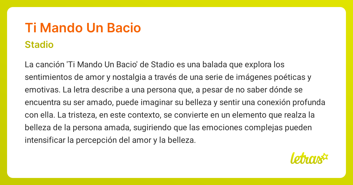 Significado de la canción TI MANDO UN BACIO (Stadio) - LETRAS.COM