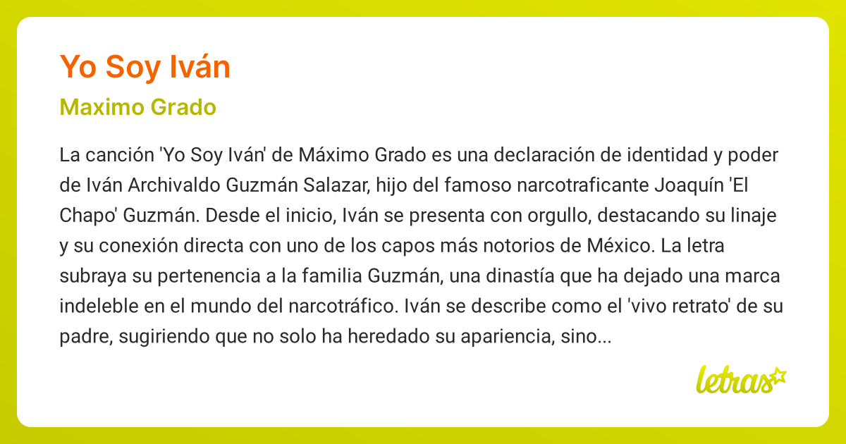 Significado de la canción YO SOY IVÁN (Maximo Grado) - LETRAS.COM