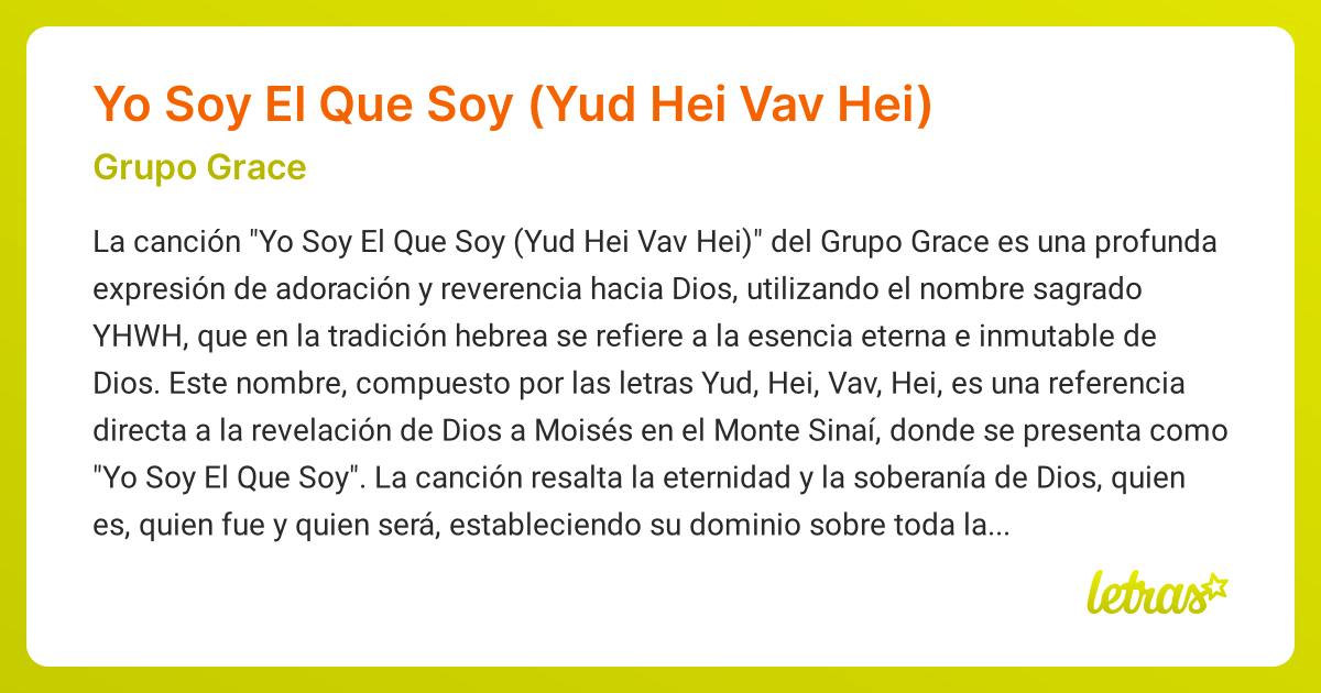 Significado de la canción Yo Soy El Que Soy (Yud Hei Vav Hei) (Grupo ...
