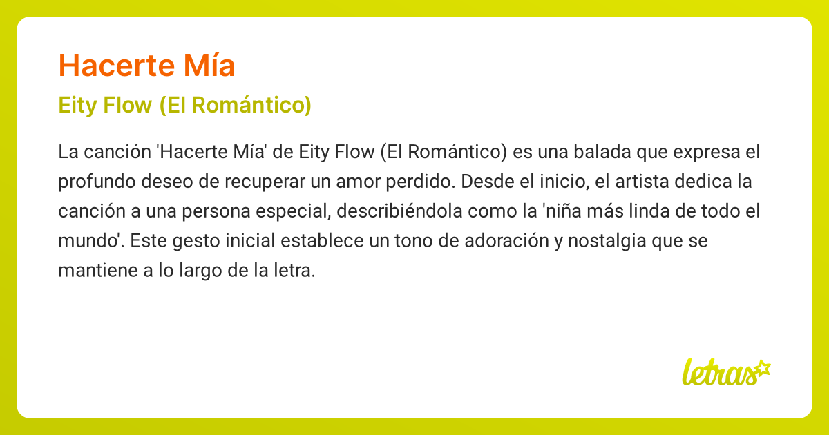 Significado de la canción HACERTE MÍA (Eity Flow (El Romántico ...