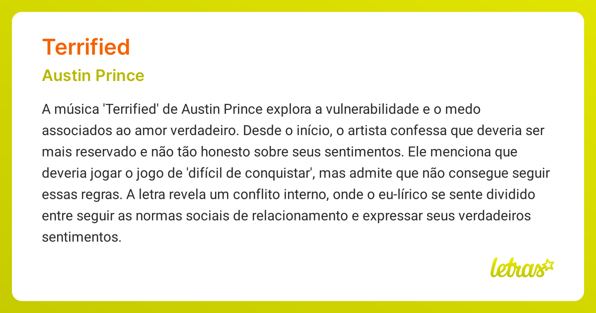 Significado da música TERRIFIED (Austin Prince) - LETRAS.MUS.BR