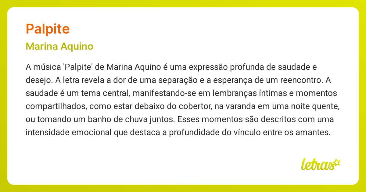Significado da música PALPITE (Marina Aquino) - LETRAS.MUS.BR