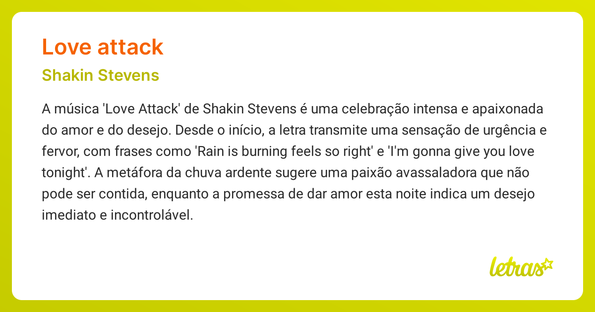 Significado da música LOVE ATTACK (Shakin Stevens) - LETRAS.MUS.BR