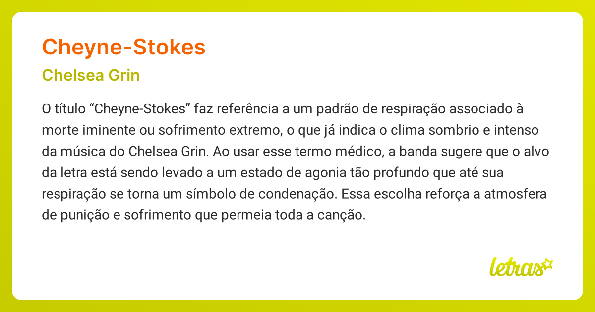 Significado da música CHEYNE-STOKES (Chelsea Grin) - LETRAS.MUS.BR