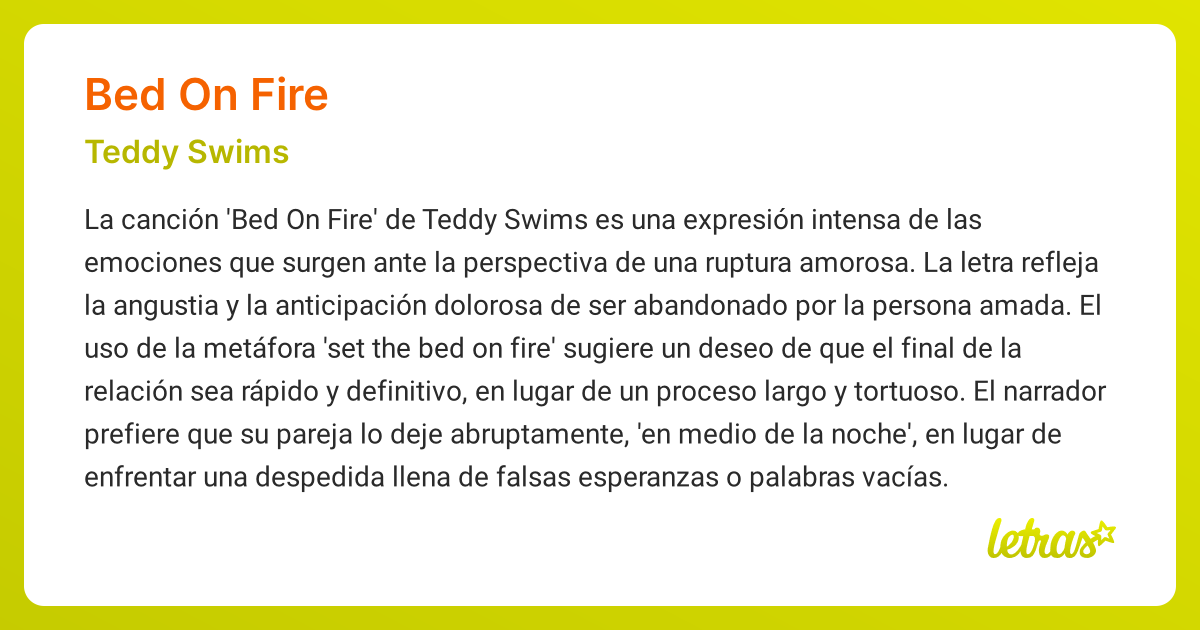 Significado de la canción BED ON FIRE (Teddy Swims)