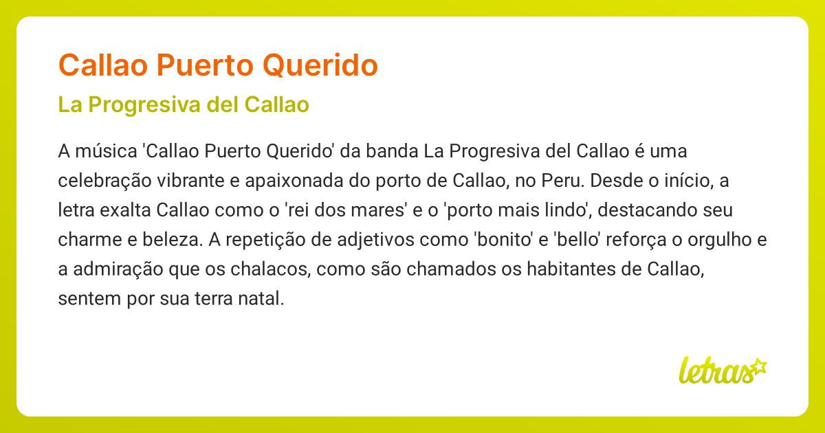 Significado da música CALLAO PUERTO QUERIDO (La Progresiva del Callao ...