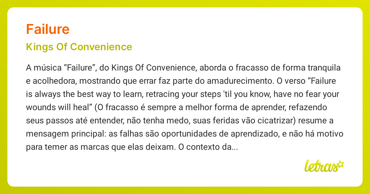 Significado da música FAILURE (Kings Of Convenience) - LETRAS.MUS.BR