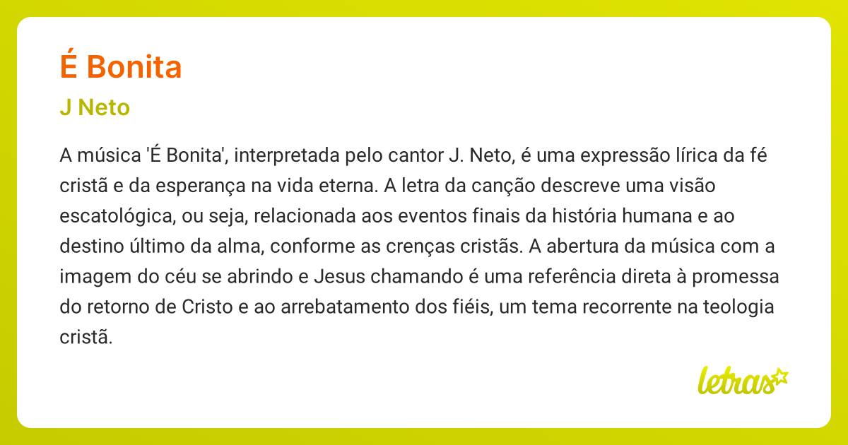 Significado Da Música É Bonita J Neto Letras Mus Br