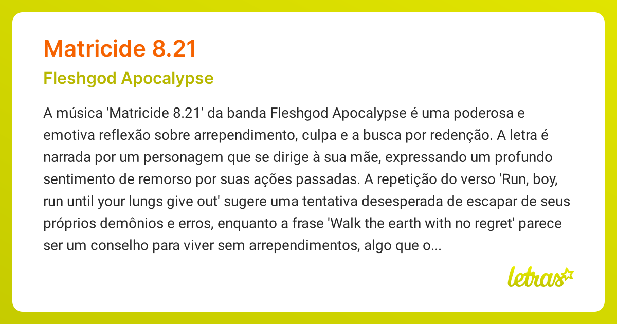 Significado da música MATRICIDE 8.21 (Fleshgod Apocalypse) - LETRAS.MUS.BR
